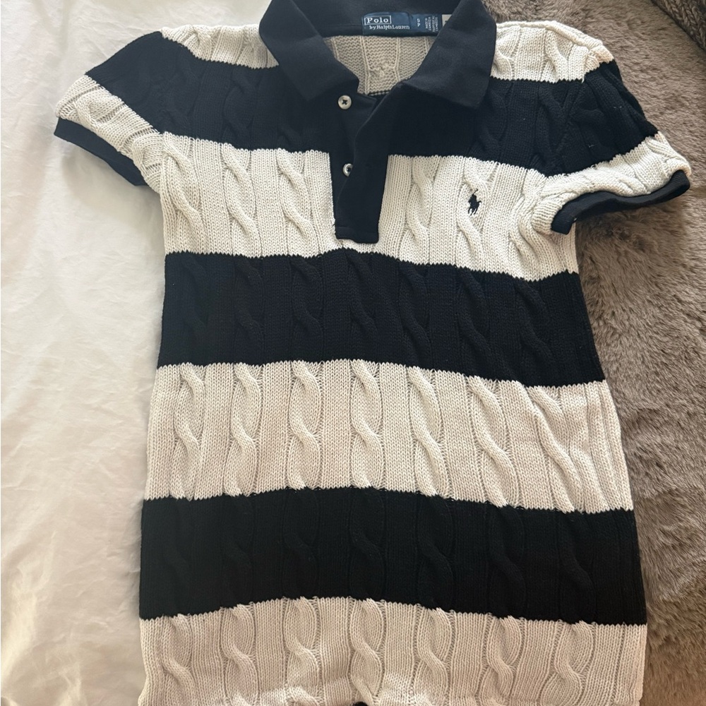 Polo by Ralph Lauren Black and White Cable Knit Tee